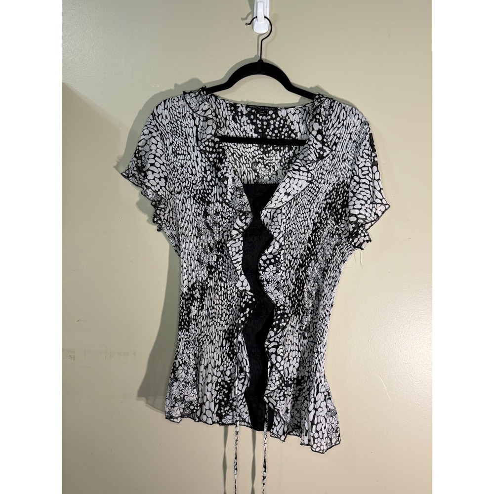 Beechers Brook Black White Floral Smocked Ruffle V-Neck Blouse XL 2056174S